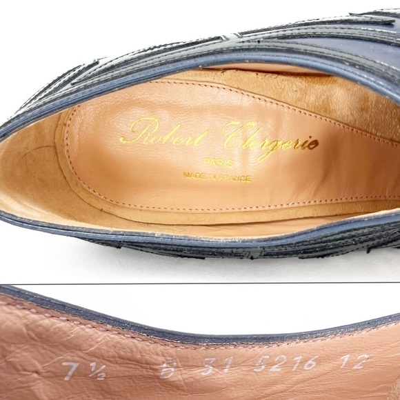 Robert Clergerie Talno Platform Booties Black Blue Leather Size 7.5 Art Deco EUC - Picture 14 of 16